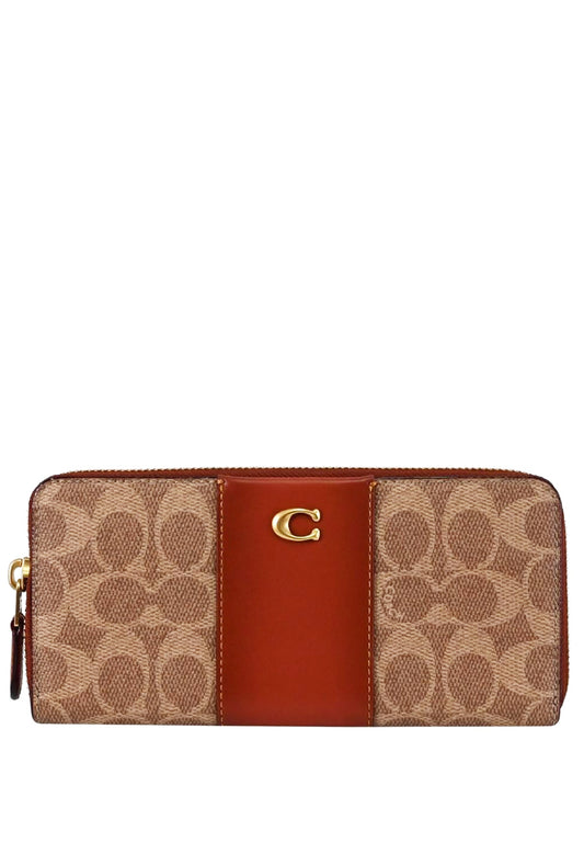 Coach Essential Slim Accordion Zip Wallet In Signature Canvas - Tan/Rust
