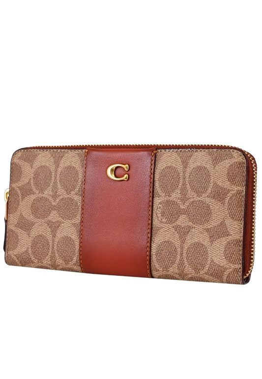 Coach Essential Slim Accordion Zip Wallet In Signature Canvas - Tan/Rust