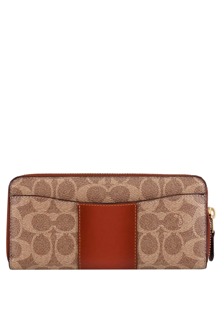 Coach Essential Slim Accordion Zip Wallet In Signature Canvas - Tan/Rust