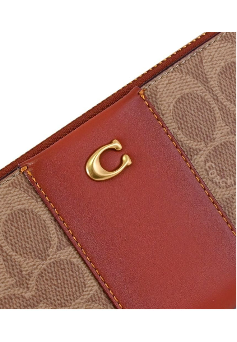 Coach Essential Slim Accordion Zip Wallet In Signature Canvas - Tan/Rust