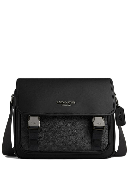 Coach Mens Racer Messenger Bag In Signature Canvas - Charcoal/Black