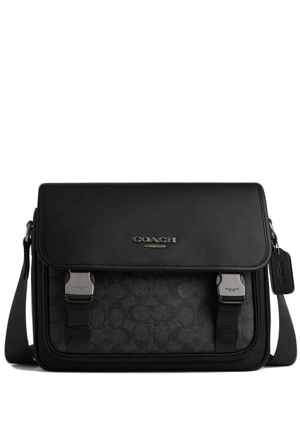 Coach Mens Racer Messenger Bag In Signature Canvas - Charcoal/Black ...