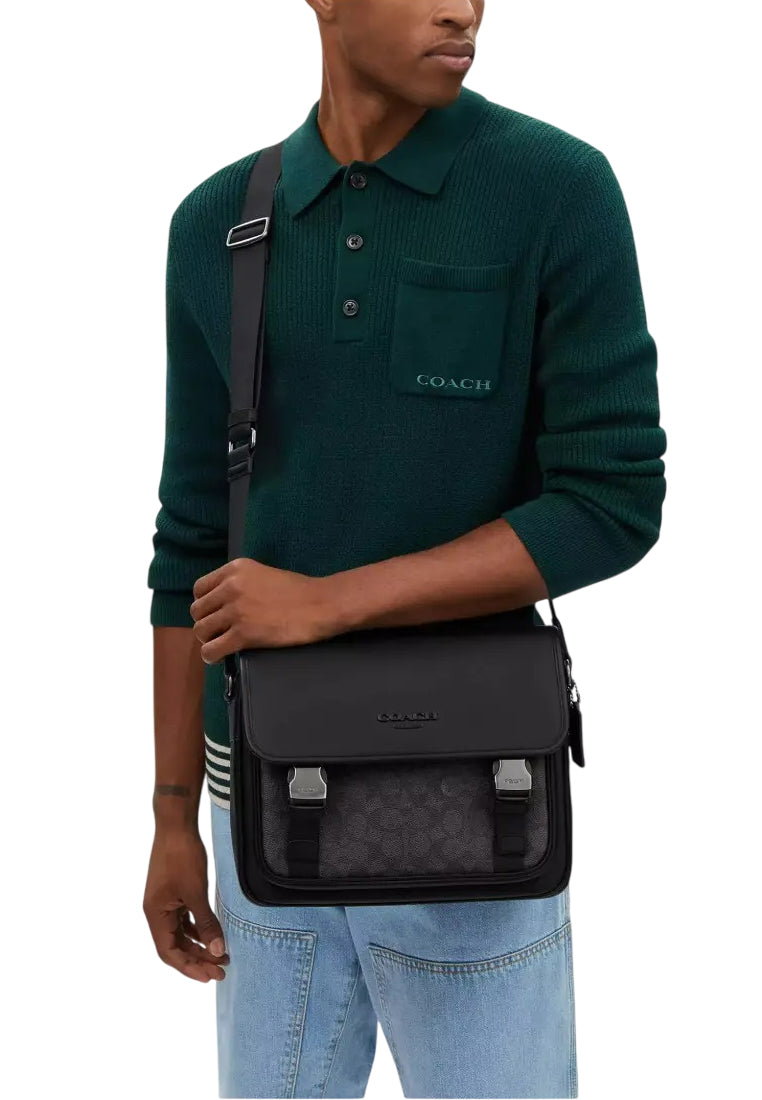 Coach Mens Racer Messenger Bag In Signature Canvas - Charcoal/Black