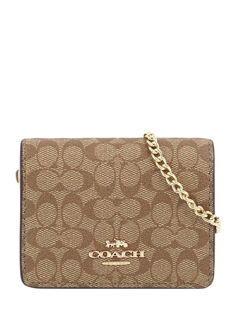 Coach Boxed Mini Wallet On A Chain In Signature Canvas - Brown/Multi