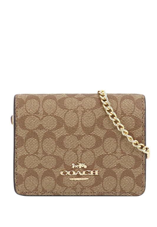 Coach Boxed Mini Wallet On A Chain In Signature Canvas - Brown/Multi