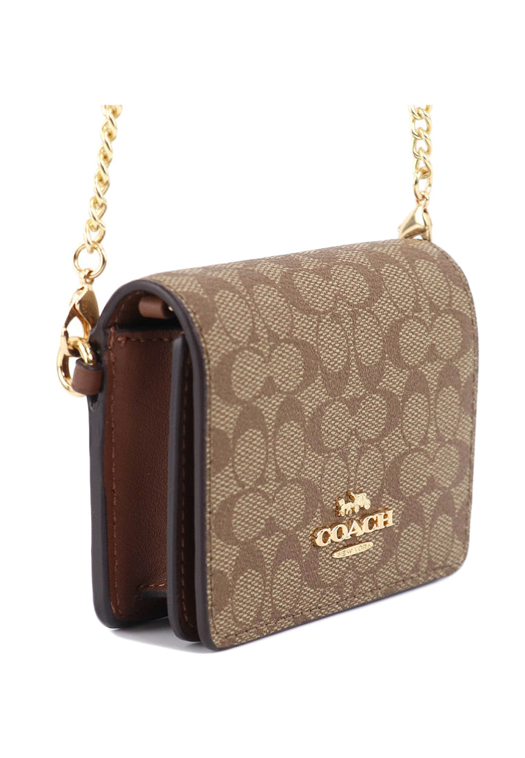 Coach Boxed Mini Wallet On A Chain In Signature Canvas - Brown/Multi