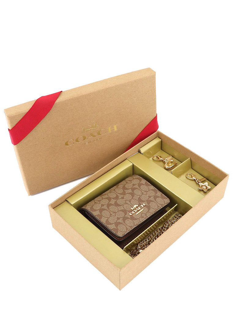Coach Boxed Mini Wallet On A Chain In Signature Canvas - Brown/Multi