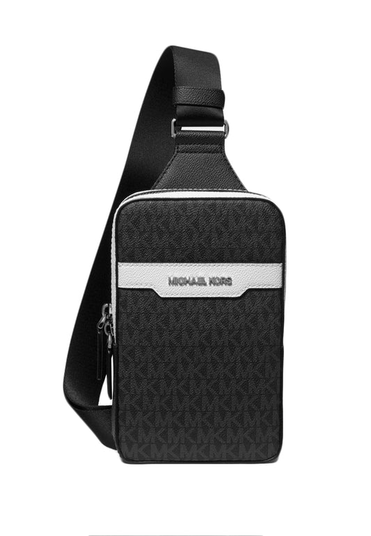 Michael Kors Mens Cooper Signature Logo Sling Pack - Black/White