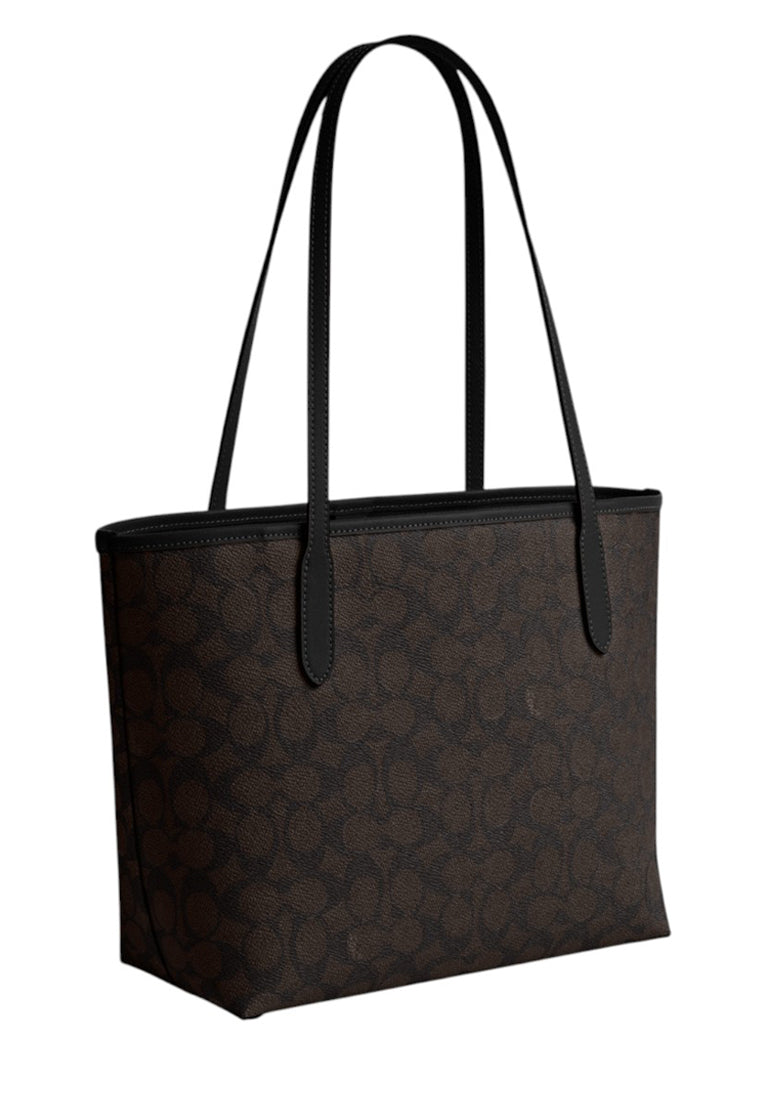 Coach Medium City Tote Bag In Signature Canvas - Walnut/Black