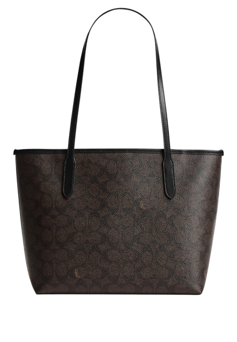 Coach Medium City Tote Bag In Signature Canvas - Walnut/Black