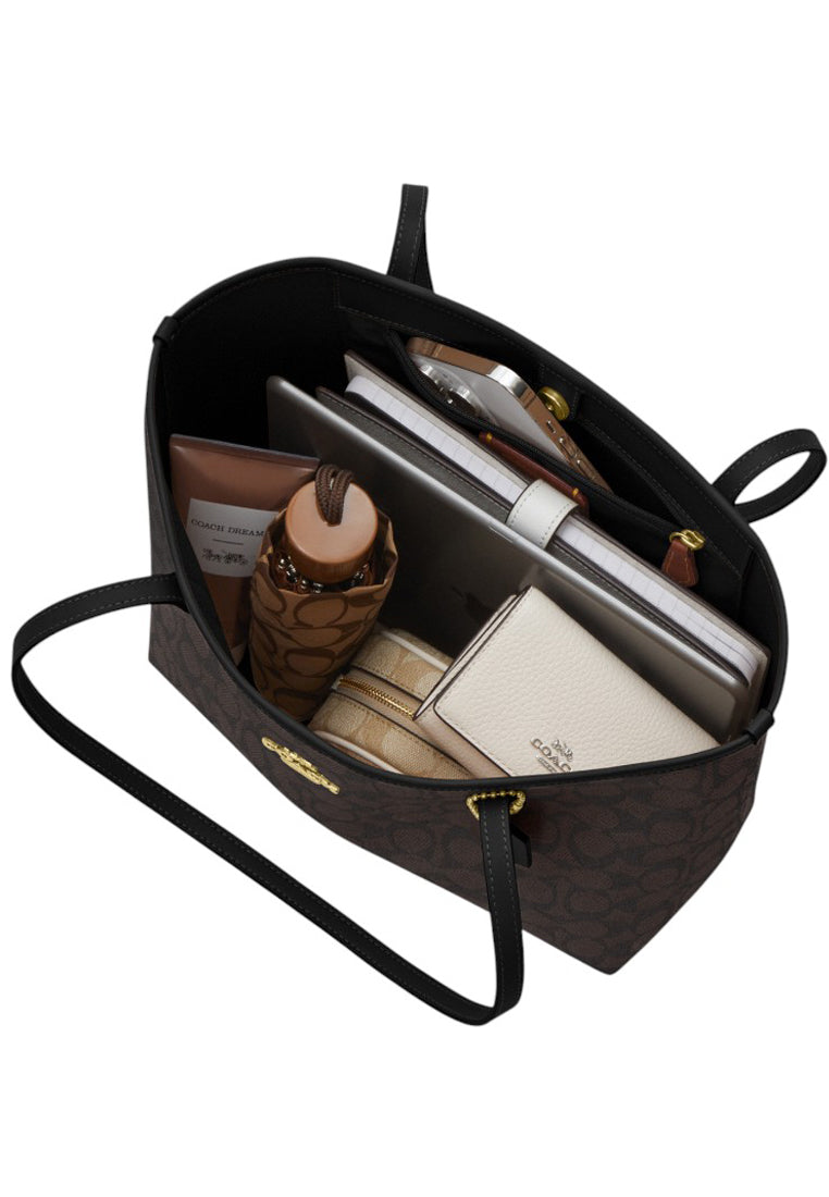 Coach Medium City Tote Bag In Signature Canvas - Walnut/Black
