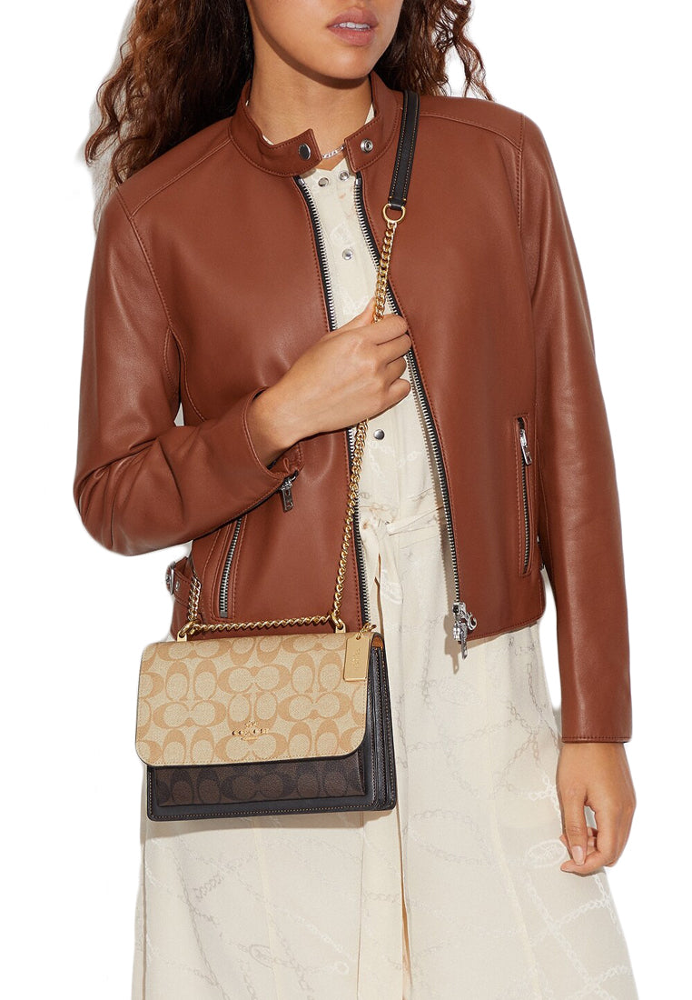 Coach [DEFECTS] Klare Crossbody In Blocked Signature Canvas - Light Brown/Dark Brown