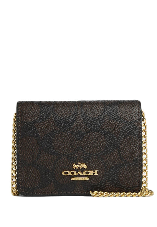 Coach Mini Wallet On A Chain In Signature Canvas - Walnut/Black
