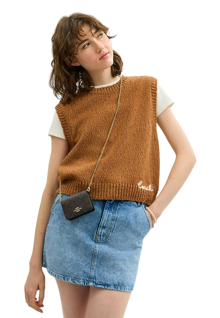 Coach Mini Wallet On A Chain In Signature Canvas - Walnut/Black