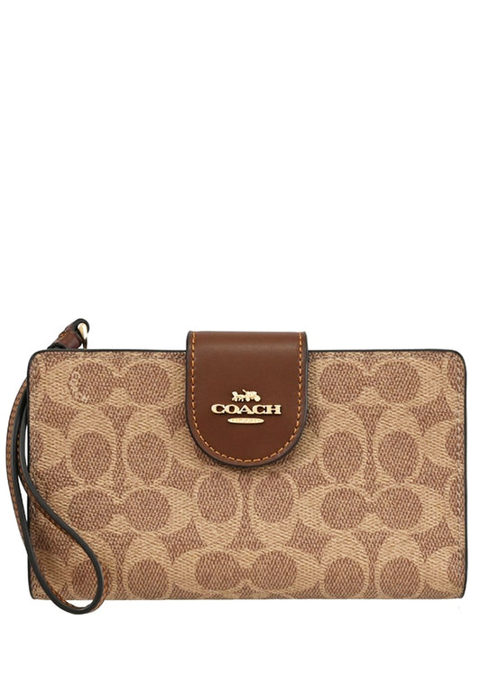 Coach Phone Wallet In Signature Canvas - Tan/Brown
