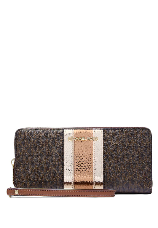 Michael Kors Jet Set Travel Large Signature Logo and Metallic Continental Wallet - Brown