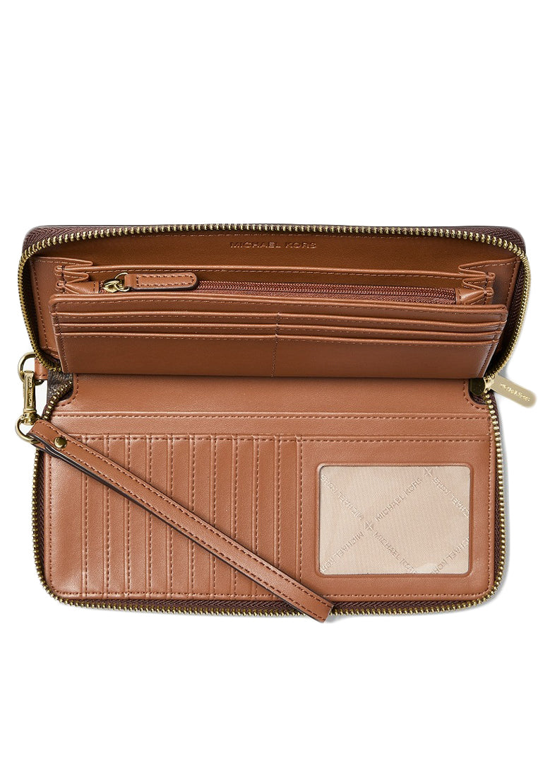 Michael Kors Jet Set Travel Large Signature Logo and Metallic Continental Wallet - Brown