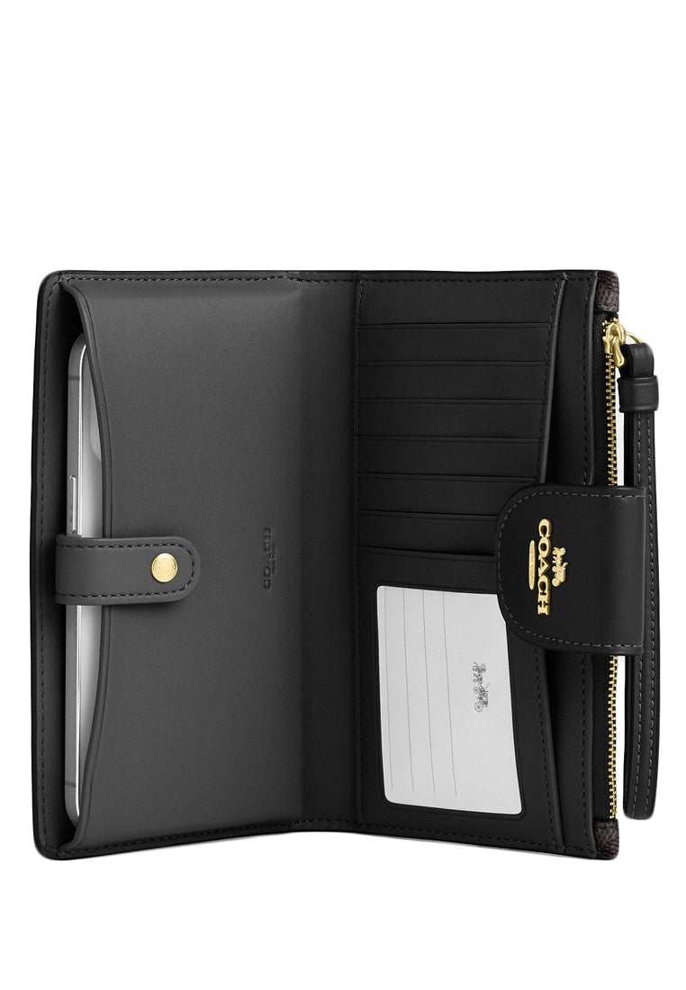 Coach Phone Wallet In Signature Canvas - Walnut/Black