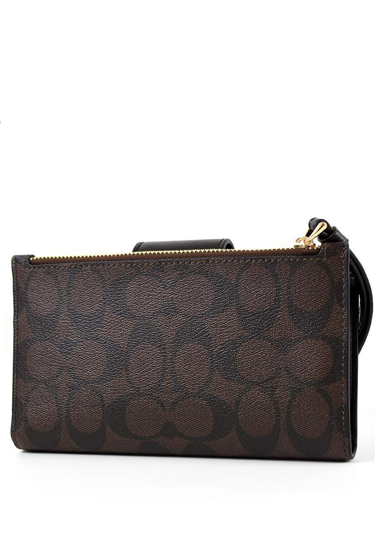 Coach Phone Wallet In Signature Canvas - Walnut/Black