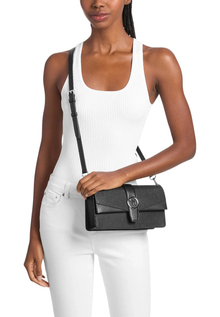 Michael Kors Greenwich Medium Saffiano Leather Convertible Shoulder - Black