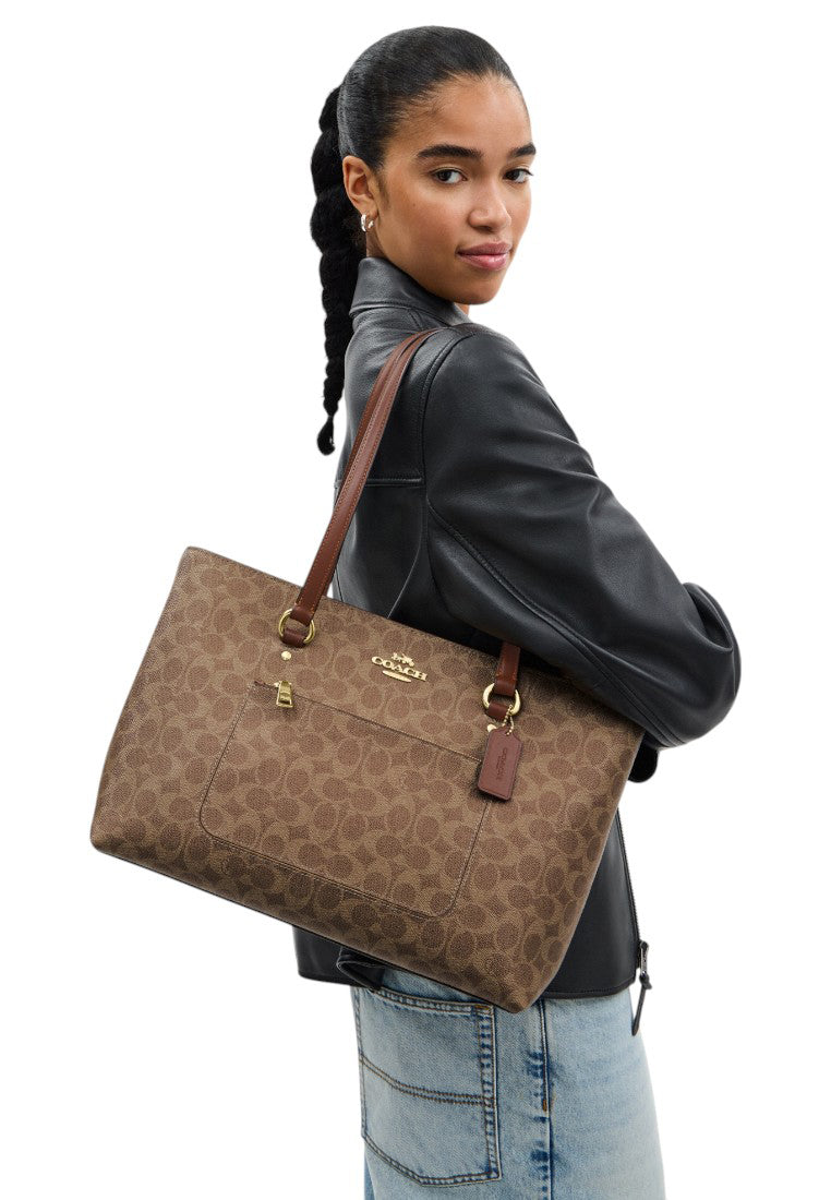 Coach Station Tote Bag In Signature Canvas - Tan/Brown