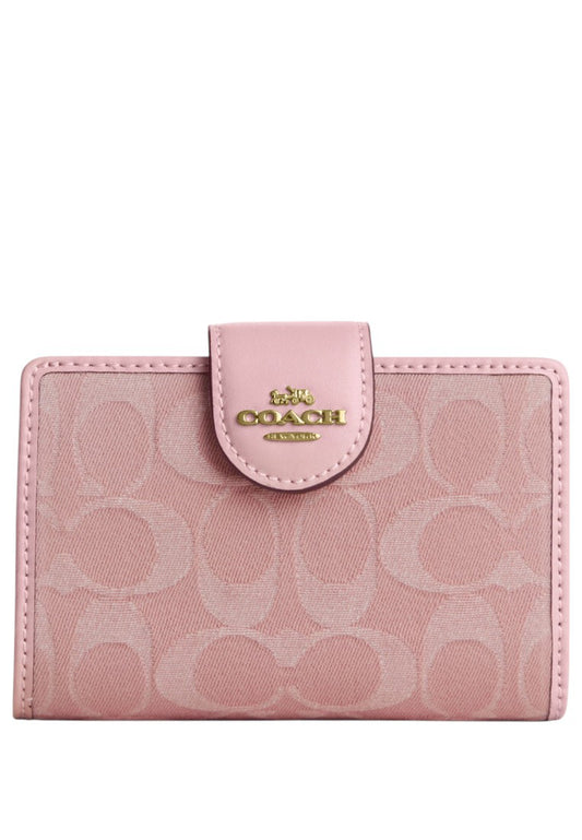 Coach Medium Corner Zip Wallet In Signature Denim - Light Pink