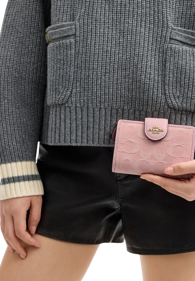 Coach Medium Corner Zip Wallet In Signature Denim - Light Pink