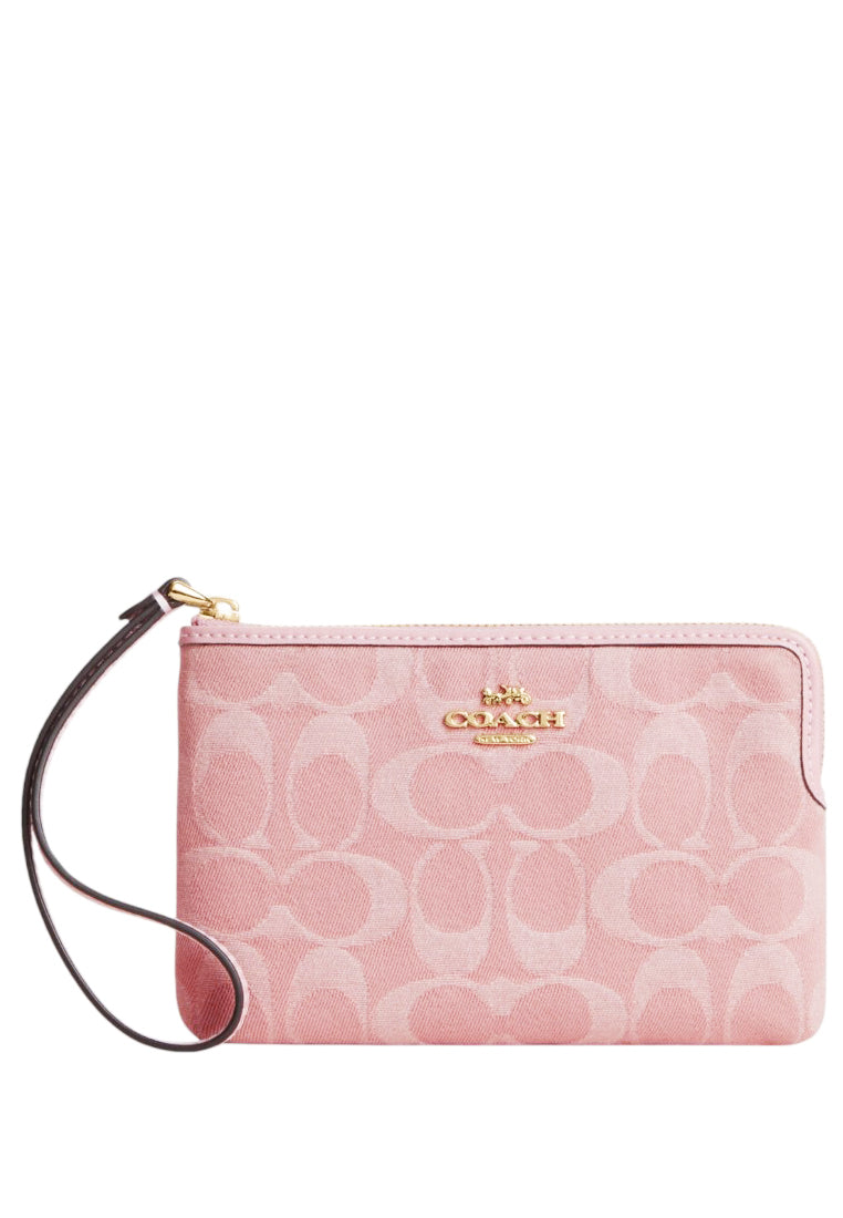 Coach Corner Zip Wristlet In Signature Denim - Light Pink