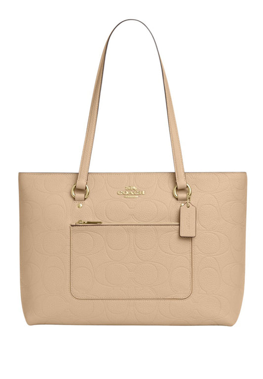 Coach Station Tote Bag In Signature Leather - Oat Beige