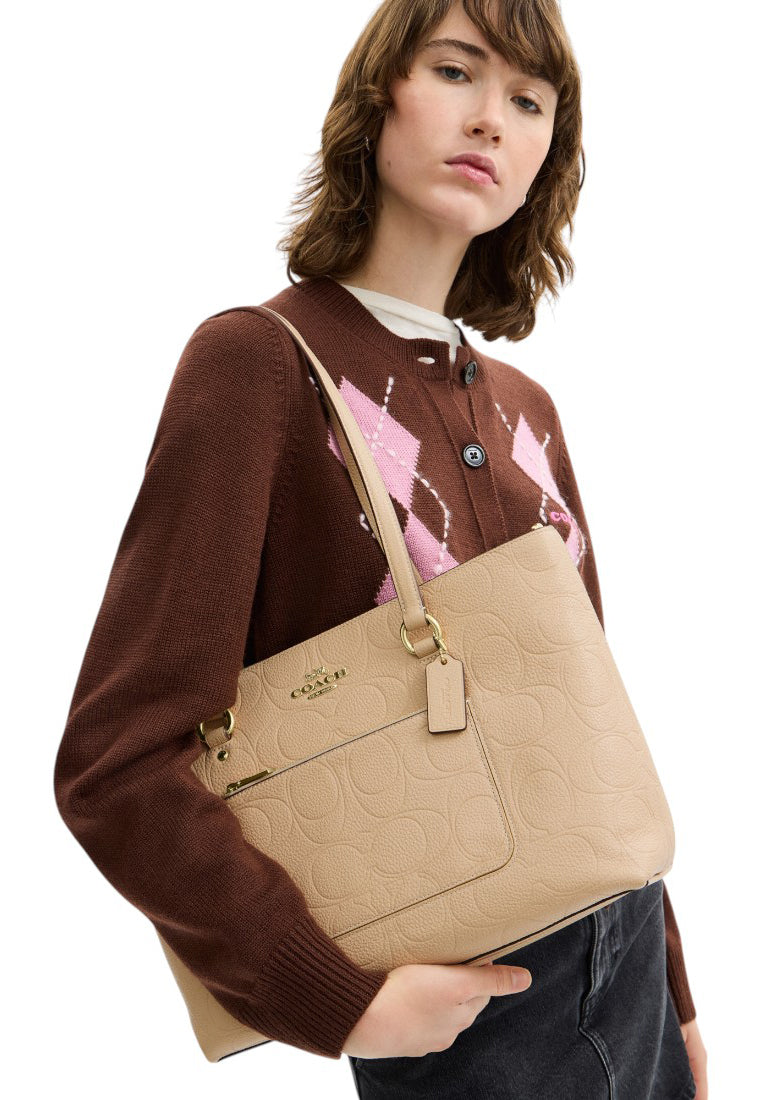 Coach Station Tote Bag In Signature Leather - Oat Beige