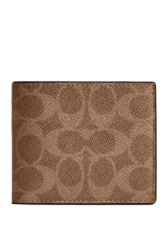 Coach Mens ID Billfold Wallet In Signature Canvas - Tan/Black
