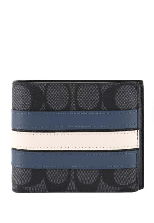 Coach Mens 3 In 1 Wallet In Signature Canvas With Varsity Stripe - Charcoal/Denim/Chalk