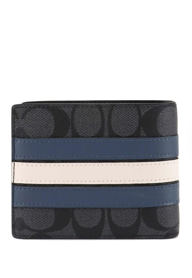 Coach Mens 3 In 1 Wallet In Signature Canvas With Varsity Stripe - Charcoal/Denim/Chalk