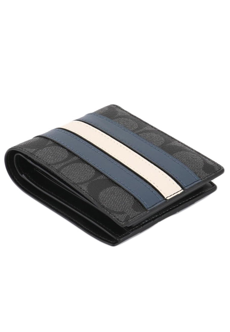 Coach Mens 3 In 1 Wallet In Signature Canvas With Varsity Stripe - Charcoal/Denim/Chalk