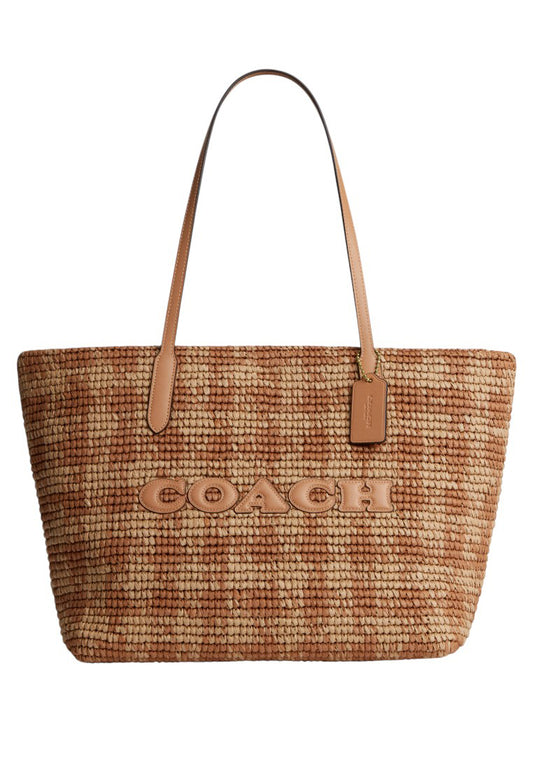 Coach City Tote Bag With Gingham Print - Tan