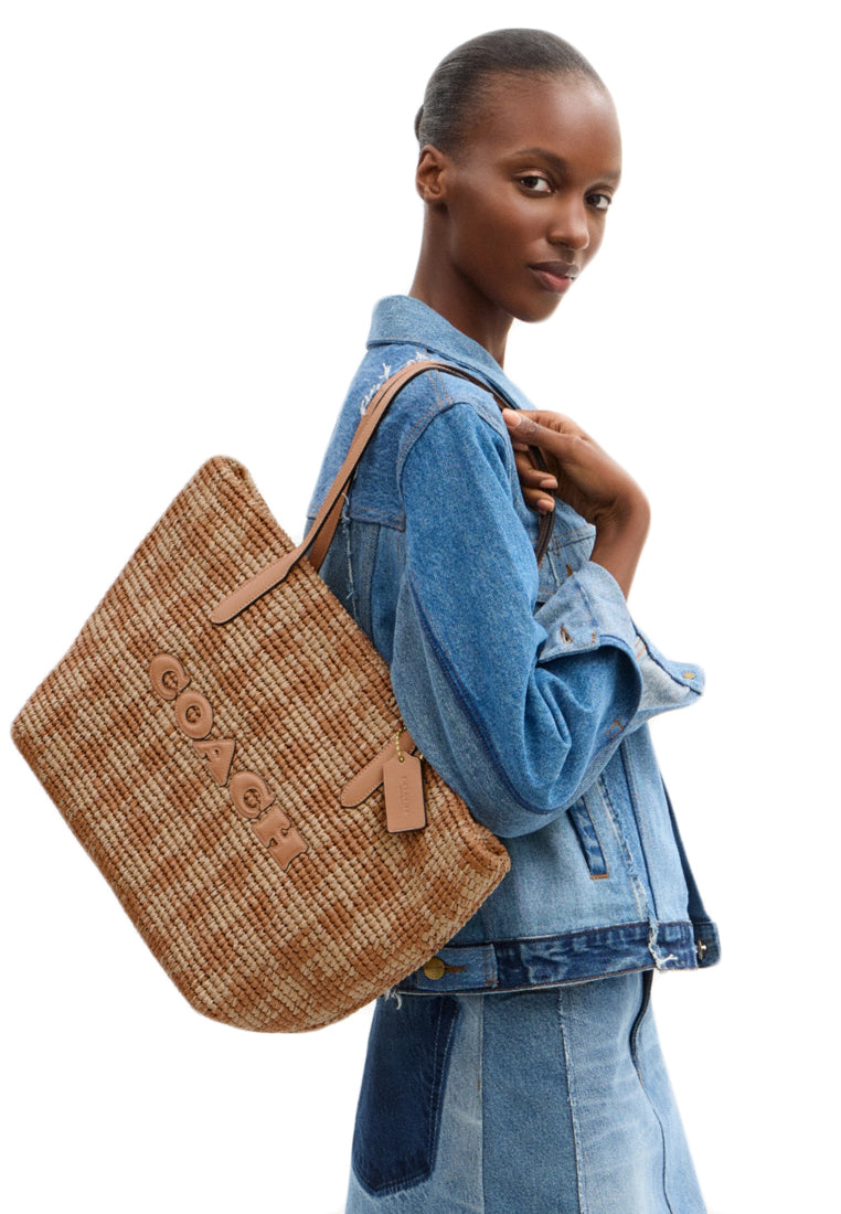 Coach City Tote Bag With Gingham Print - Tan