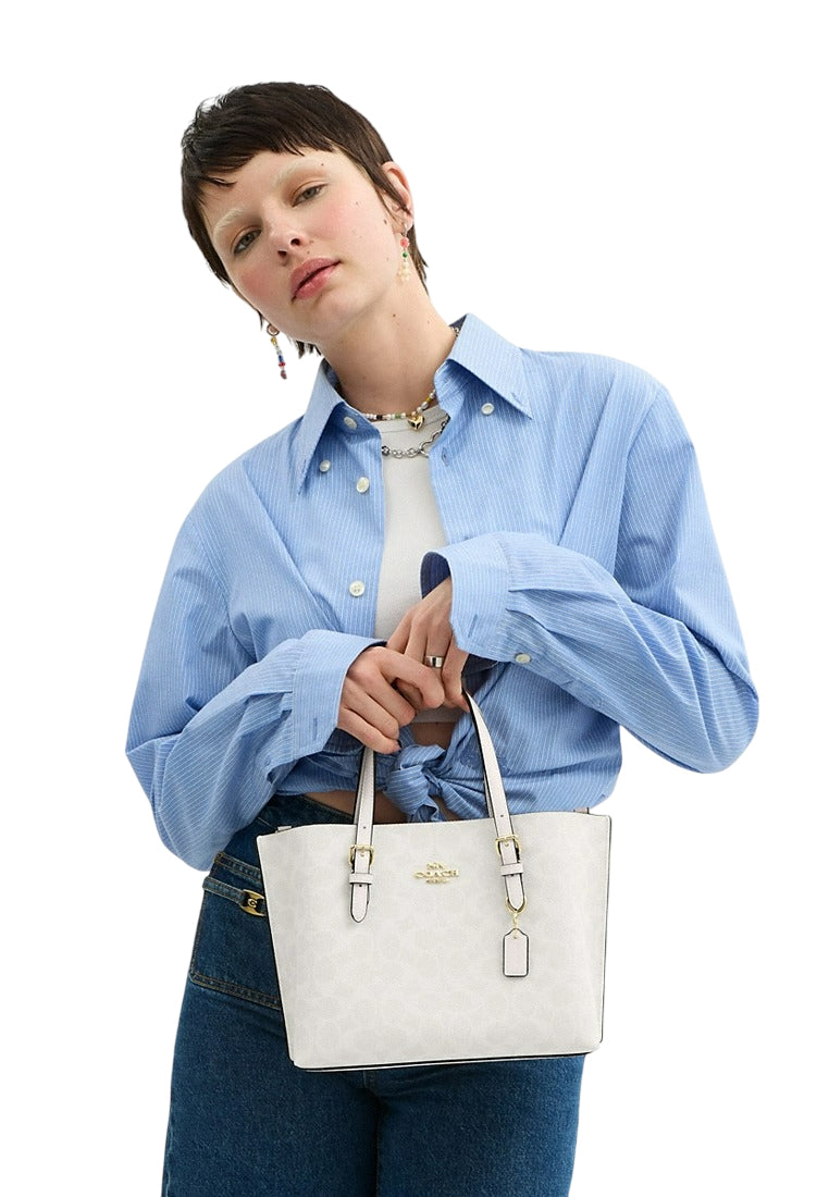 Coach Coach Mollie Tote 25 In Signature Canvas - White