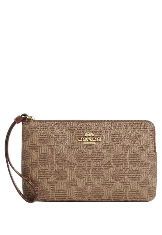 Coach Large Corner Zip Wristlet In Signature Canvas - Tan/Brown