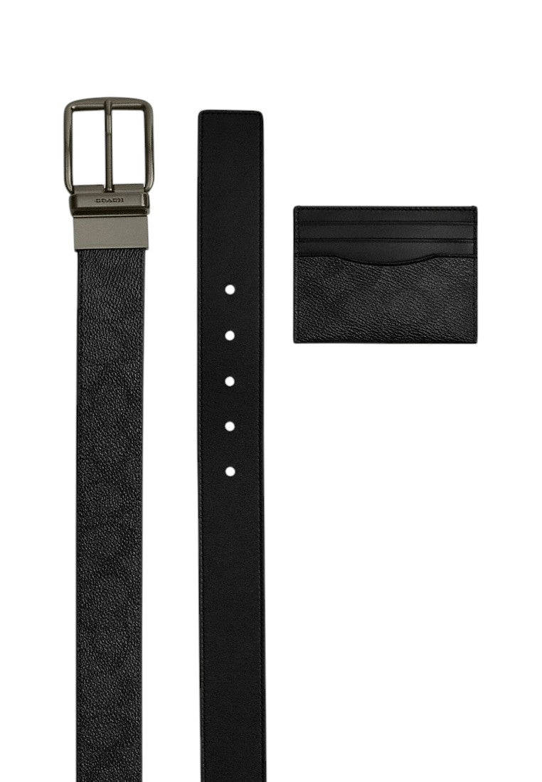 Coach Mens Boxed Card Case And Belt Set In Signature Canvas - Black