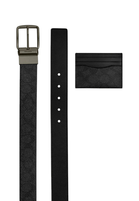 Coach Mens Boxed Card Case And Belt Set In Signature Canvas - Black