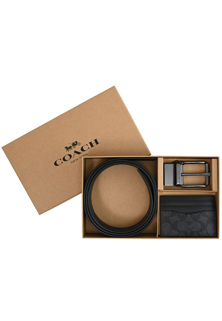 Coach Mens Boxed Card Case And Belt Set In Signature Canvas - Black