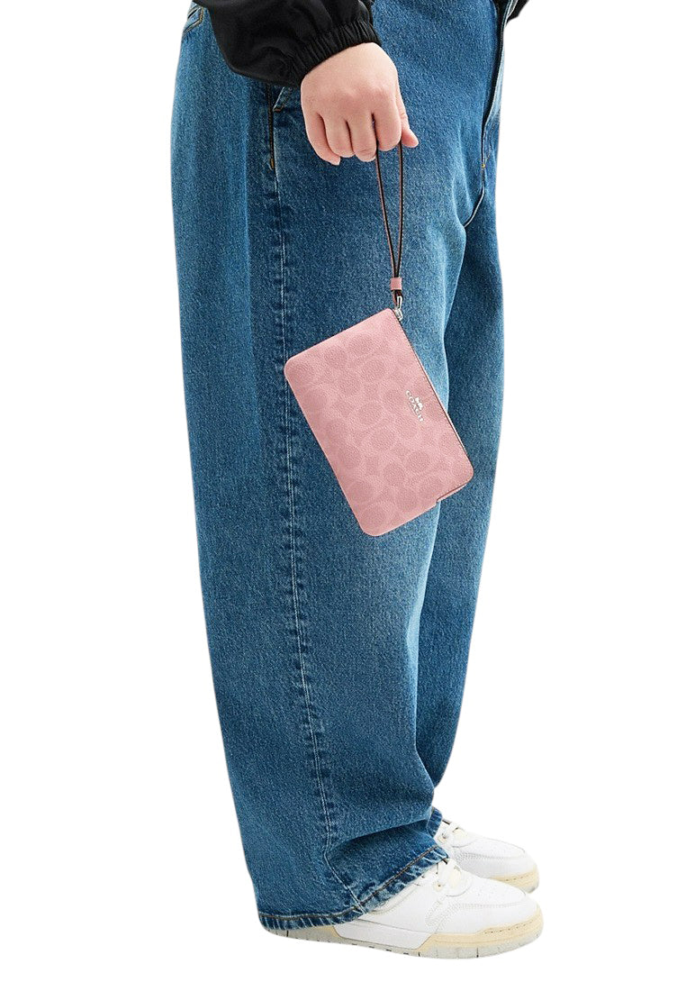 Coach Corner Zip Wristlet In Signature Canvas - Dusty Pink