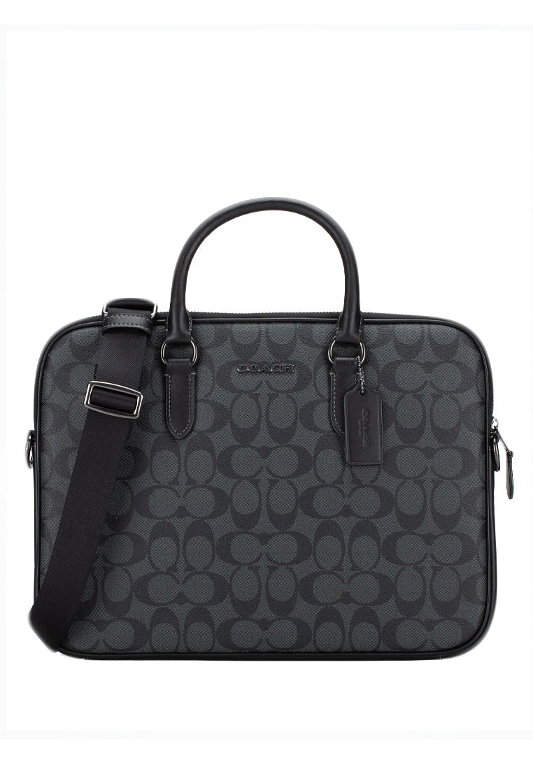 Coach Mens Liam Compact Brief In Signature Canvas - Black