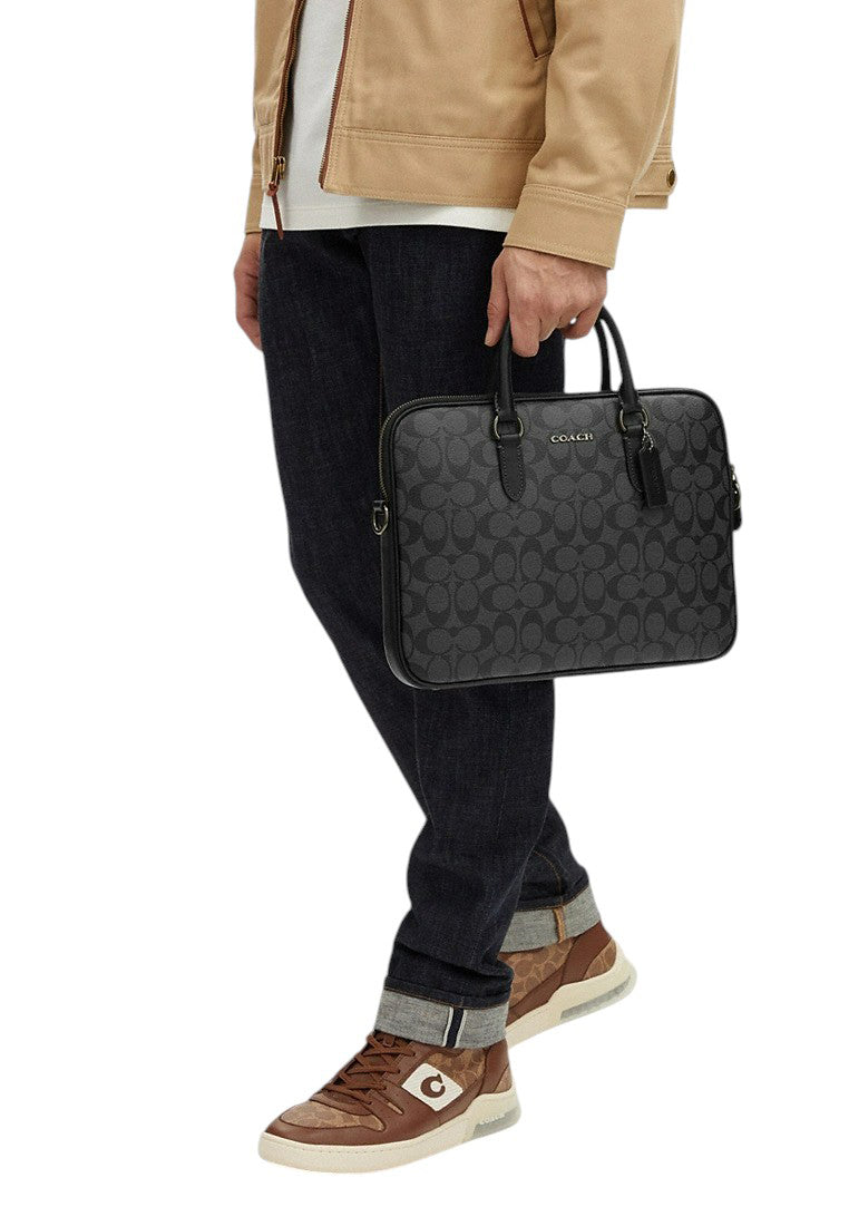 Coach Mens Liam Compact Brief In Signature Canvas - Black