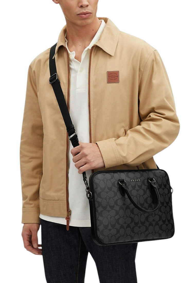 Coach Mens Liam Compact Brief In Signature Canvas - Black