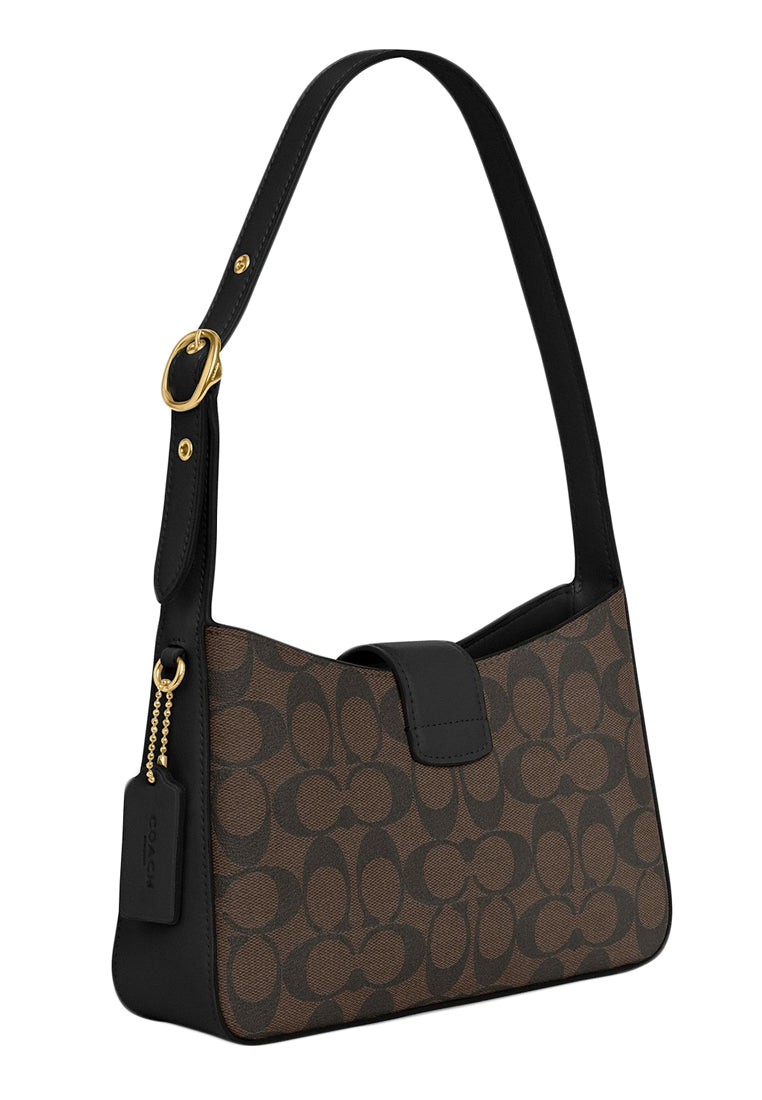 Coach Eliza Shoulder Bag In Signature Canvas - Dark Brown