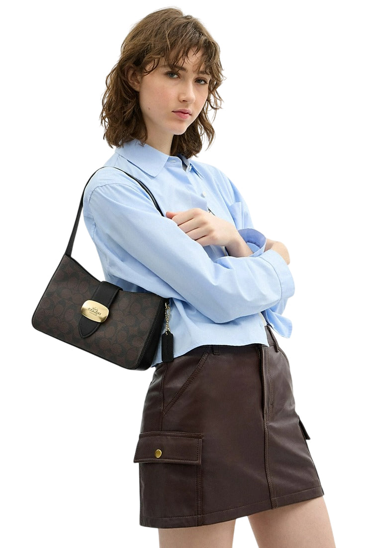 Coach Eliza Shoulder Bag In Signature Canvas - Dark Brown