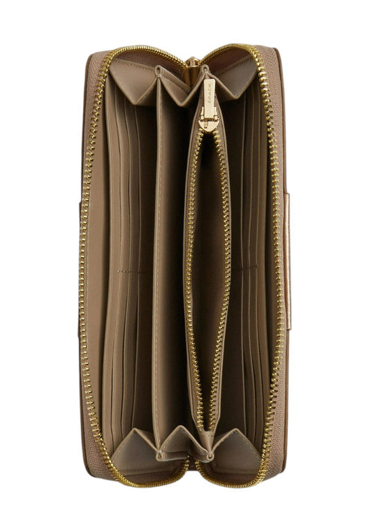 Coach Boxed Long Zip Around Wallet Signature Canvas - Tan/Light Champagne