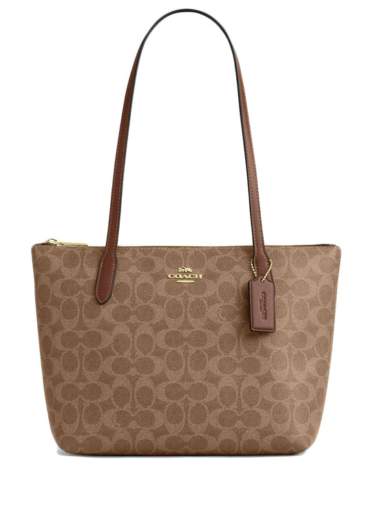 Coach Fiona Zip Tote Bag In Signature Canvas - Tan/Brown