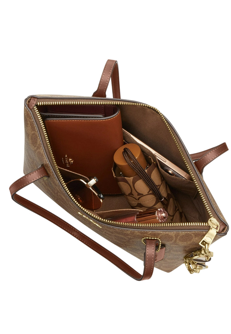 Coach Fiona Zip Tote Bag In Signature Canvas - Tan/Brown